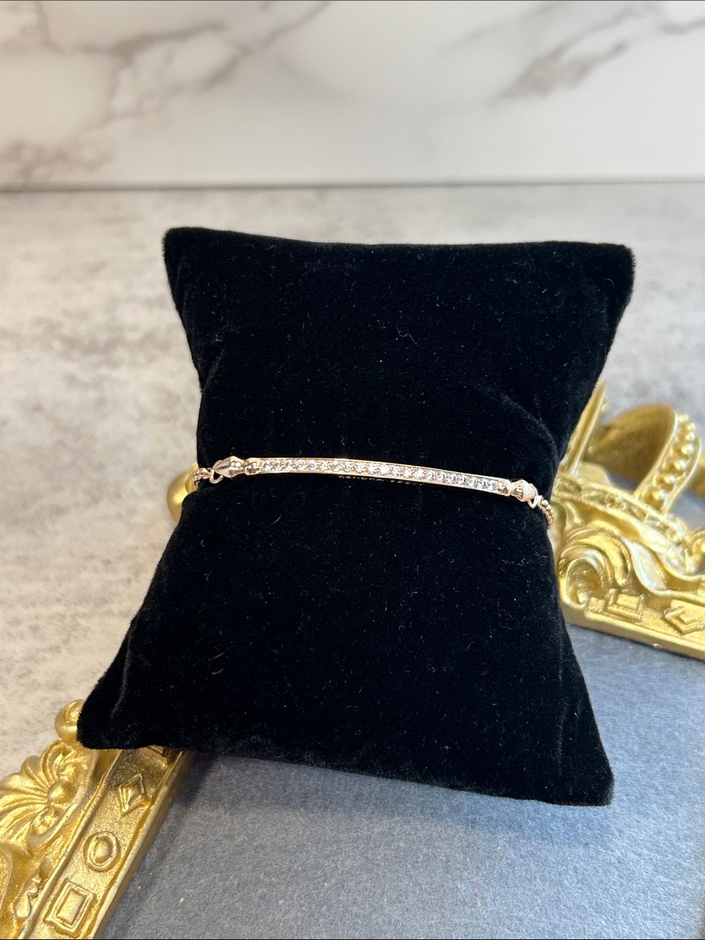 Kendra Scott Rose Gold Bar Adjustable Bracelet with Crystal Accents